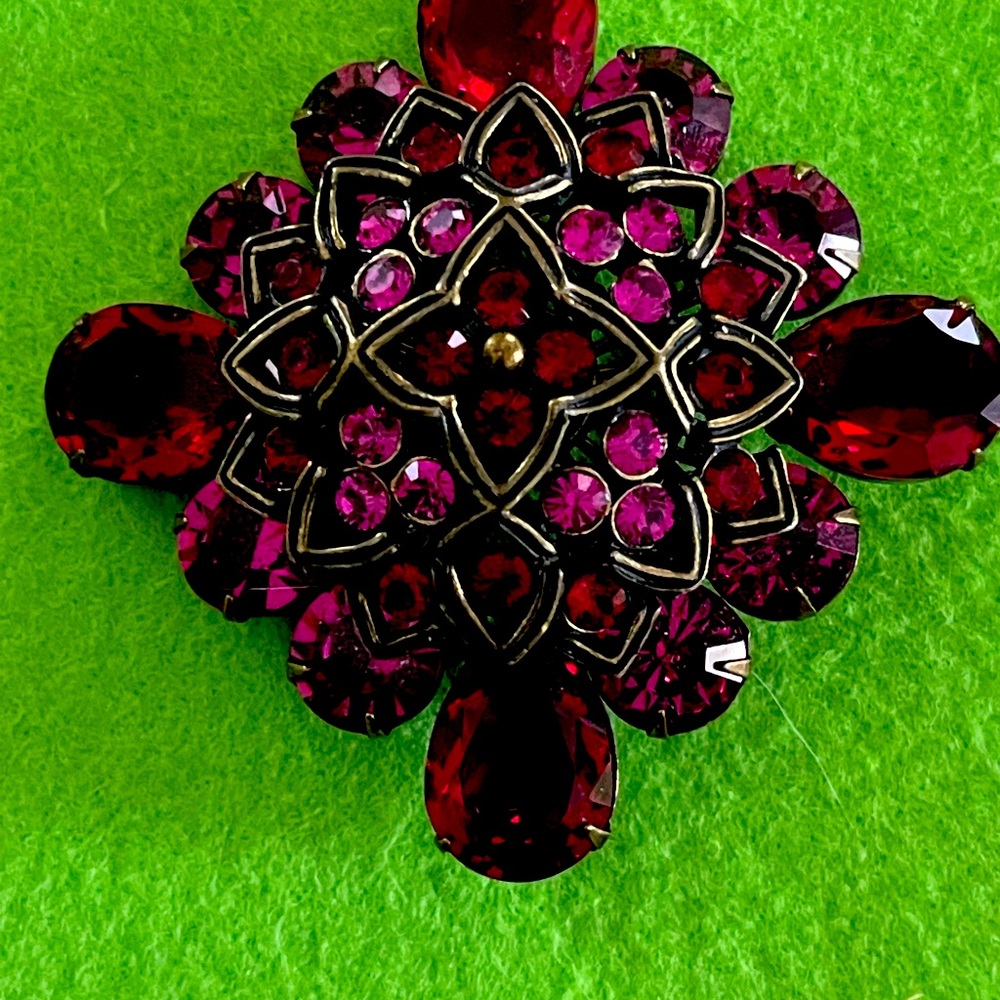 Vintage Rj Graziano Ruby Red Raspberry Rhinestone… - image 1